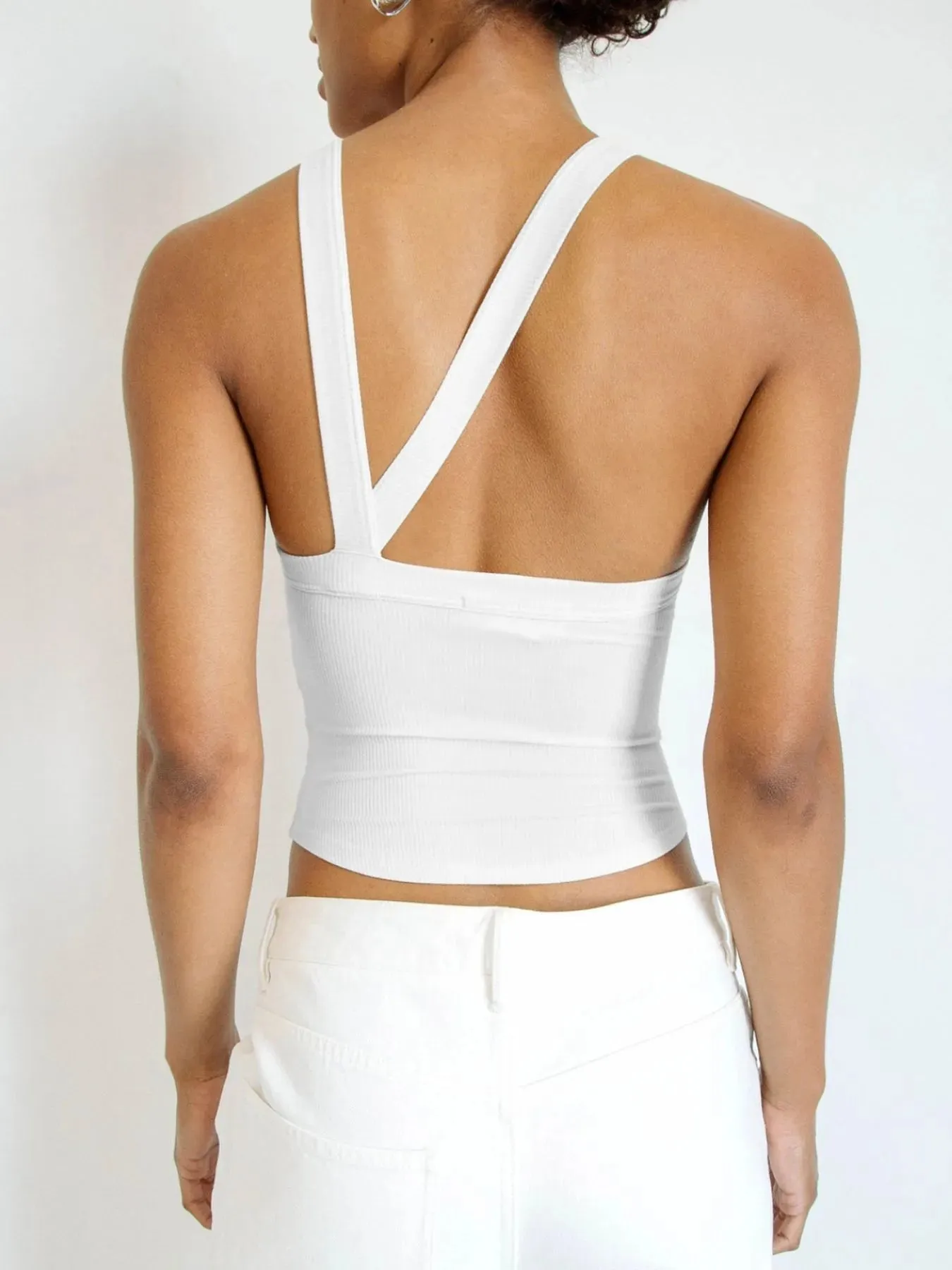 Asymmetrical Back Ribbed Crop Tank Top sold by Charming Charlie product image thumbnail 2