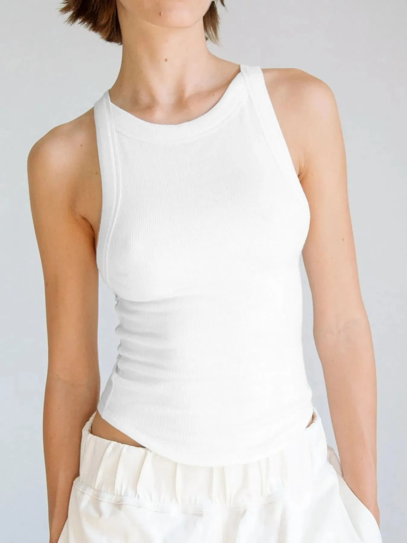 Asymmetrical Back Ribbed Crop Tank Top sold by Charming Charlie product image thumbnail 4