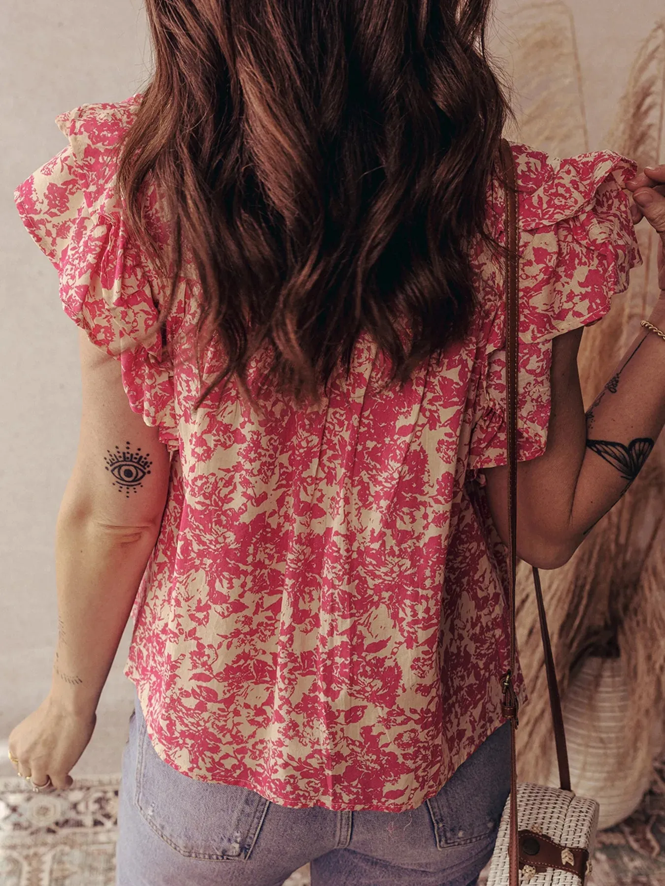 Printed Half Button Neck Ruffle Sleeve Blouse sold by Charming Charlie product image thumbnail 2