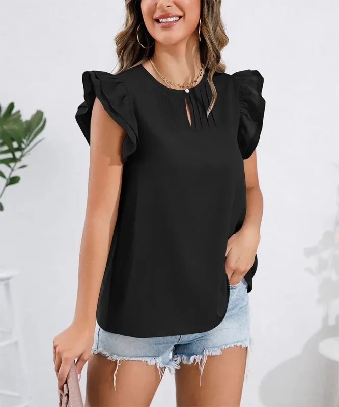 Ruffle Cap Sleeve Round Neck Blouse sold by Charming Charlie