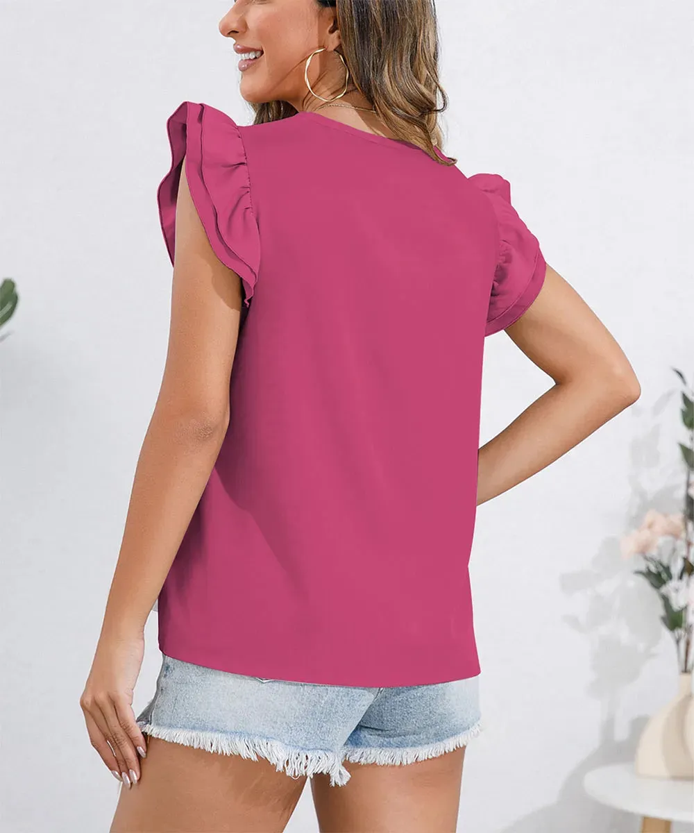 Ruffle Cap Sleeve Round Neck Blouse sold by Charming Charlie product image thumbnail 5