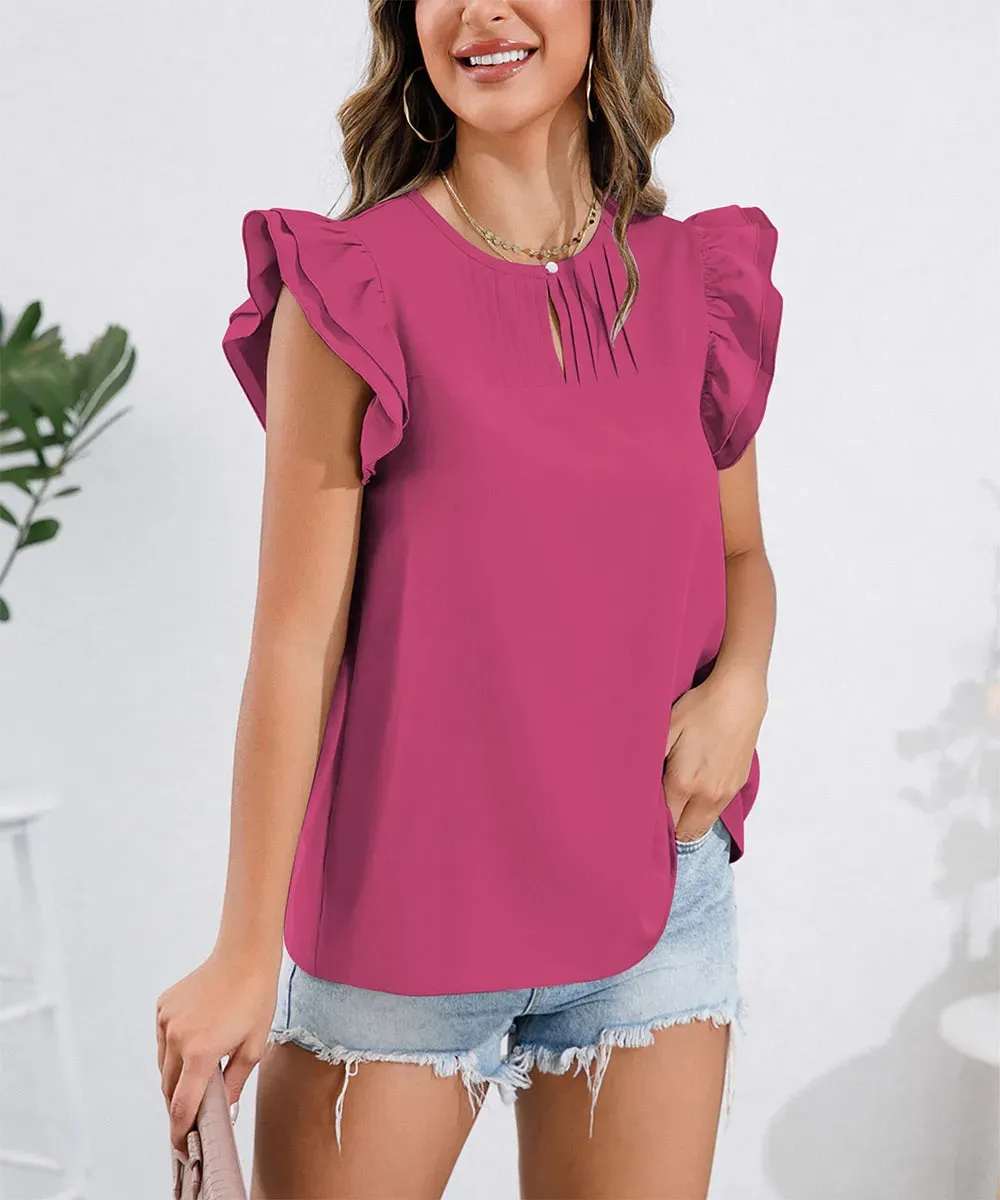 Ruffle Cap Sleeve Round Neck Blouse sold by Charming Charlie product image thumbnail 4
