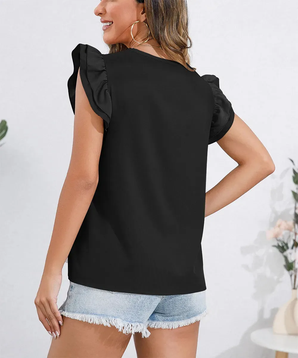 Ruffle Cap Sleeve Round Neck Blouse sold by Charming Charlie product image thumbnail 2