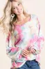 BiBi Tie Dye Print Terry Top With Puff Sleeves sold by Charming Charlie