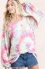 BiBi Tie Dye Print Terry Top With Puff Sleeves sold by Charming Charlie