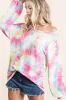 BiBi Tie Dye Print Terry Top With Puff Sleeves sold by Charming Charlie