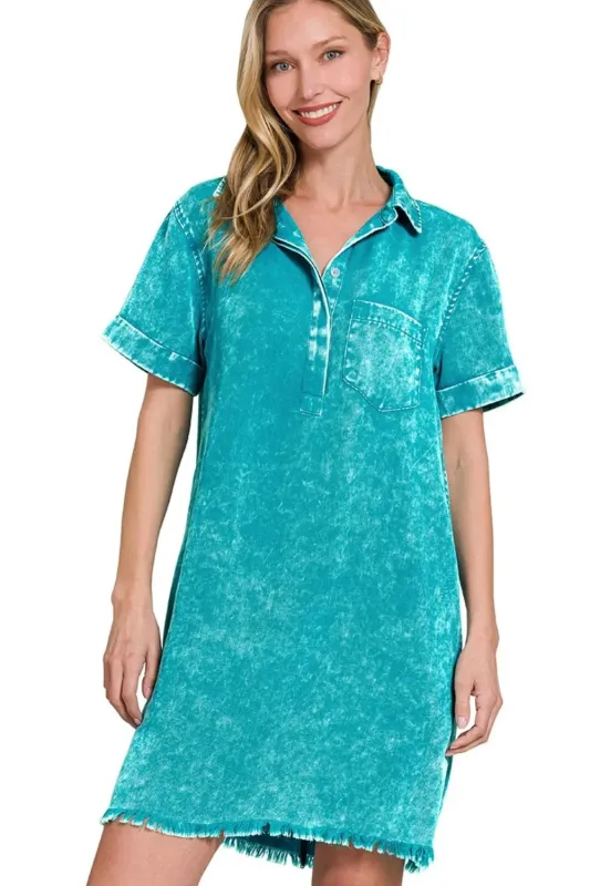 Zenana Tencel Mineral Washed Collared Shirts Dress sold by Charming Charlie