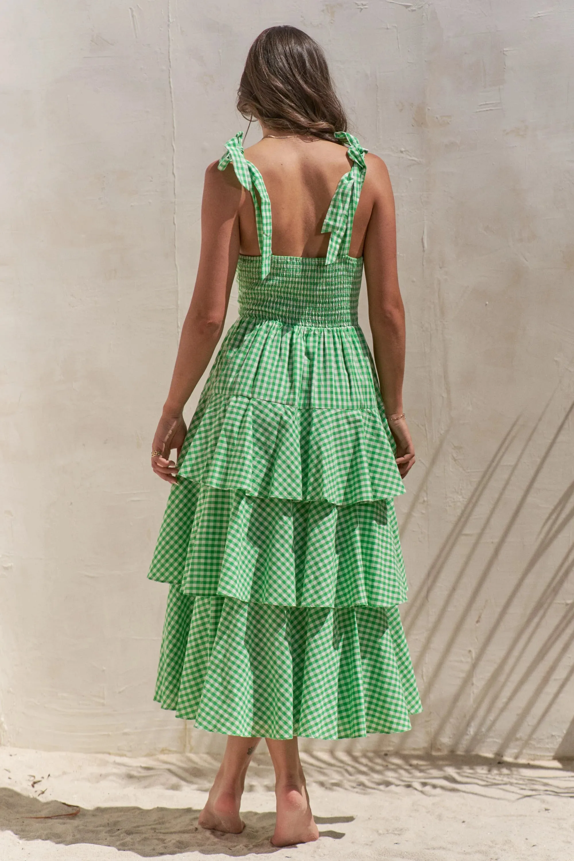 Jade By Jane Sleeveless Gingham Print Tiered Midi Dress sold by Charming Charlie product image thumbnail 5