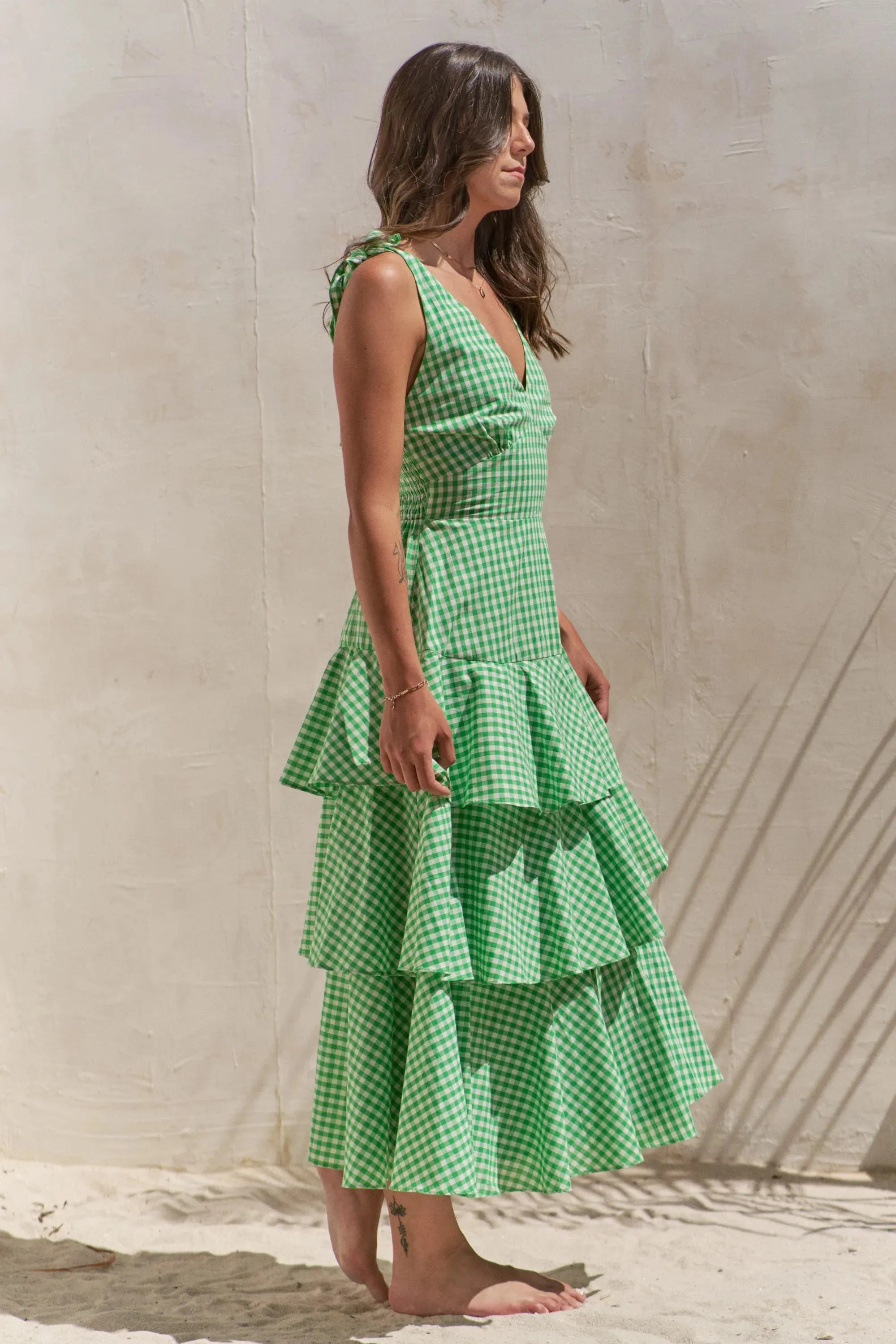 Jade By Jane Sleeveless Gingham Print Tiered Midi Dress sold by Charming Charlie product image thumbnail 3