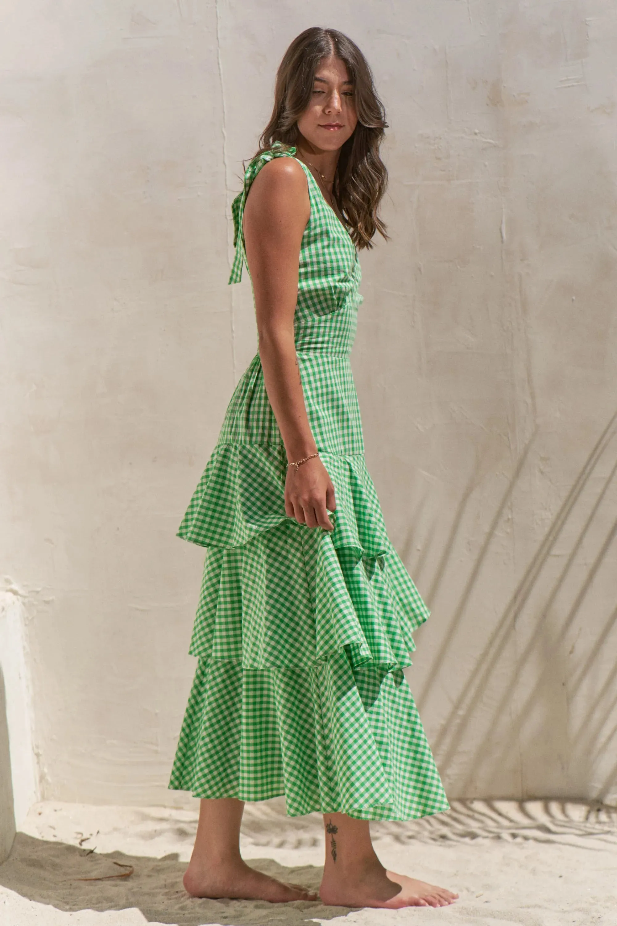 Jade By Jane Sleeveless Gingham Print Tiered Midi Dress sold by Charming Charlie product image thumbnail 4