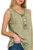 Zenana Washed Half-button Raw Edge Sleeveless Henley Top sold by Charming Charlie