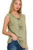 Zenana Washed Half-button Raw Edge Sleeveless Henley Top sold by Charming Charlie