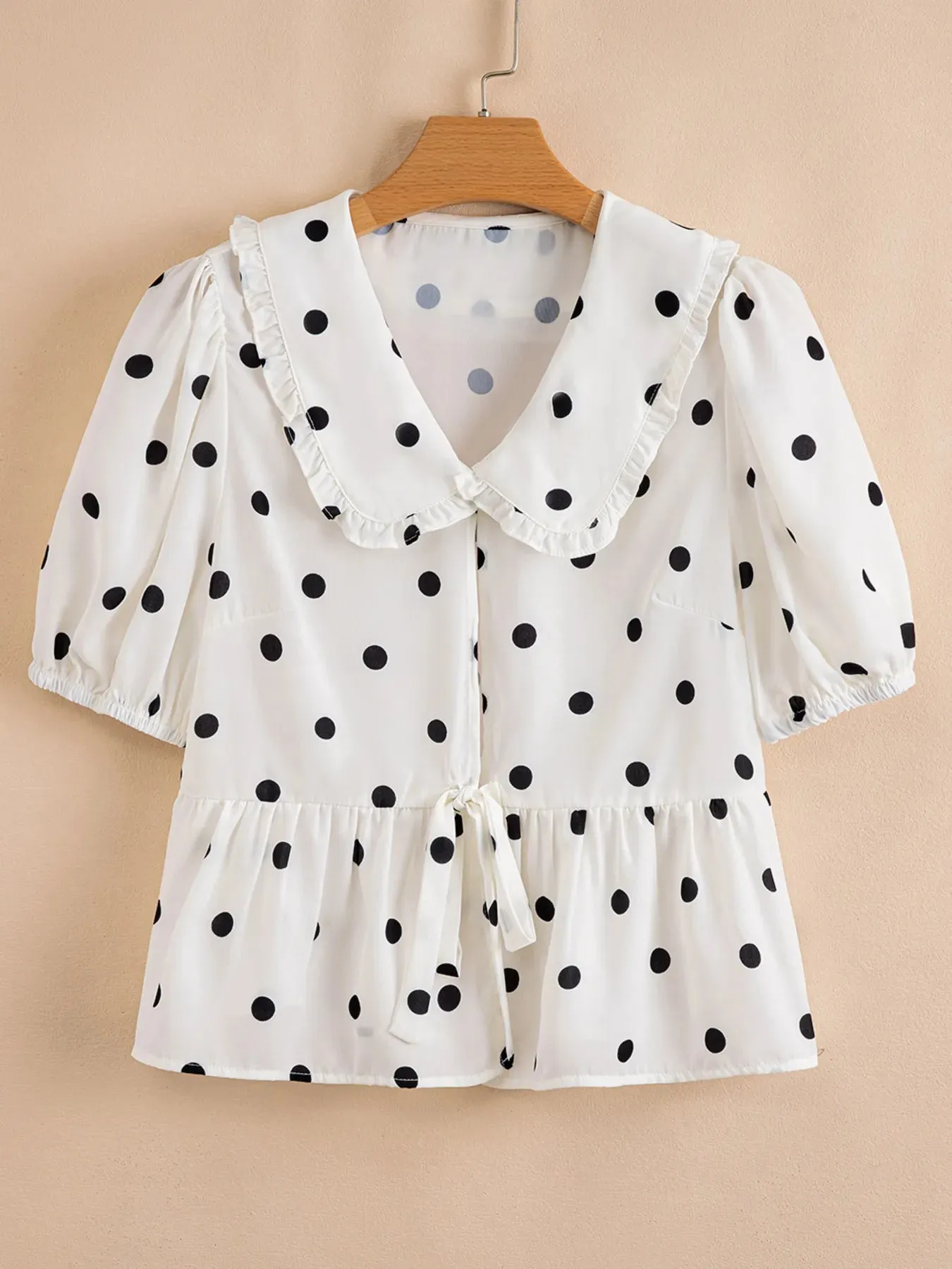 Polka Dot Collared Puff Sleeve Peplum Top sold by Charming Charlie product image thumbnail 5