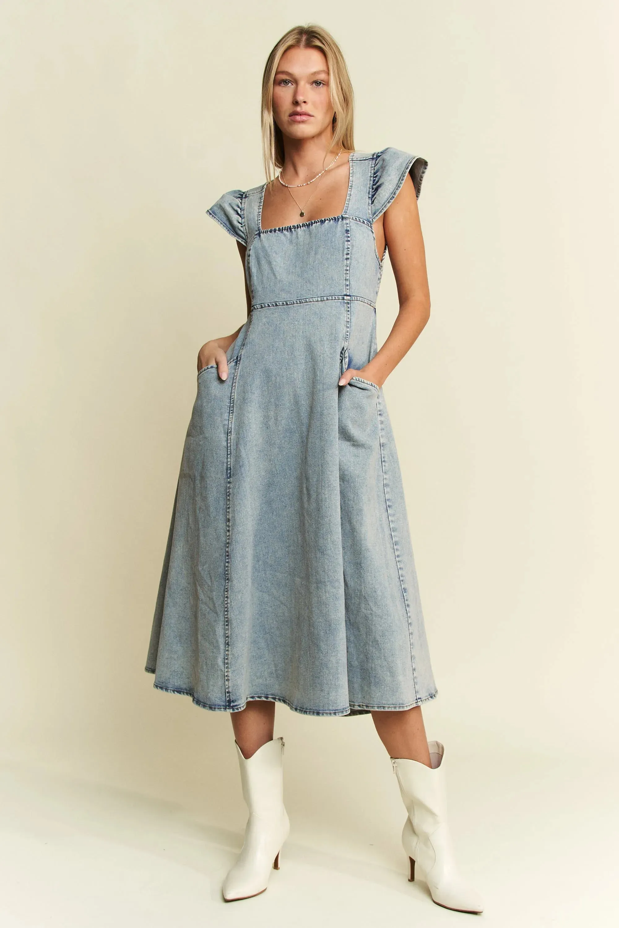 Jade By Jane Full Size Ruffled Denim Midi Dress Plus Size sold by Charming Charlie product image thumbnail 5
