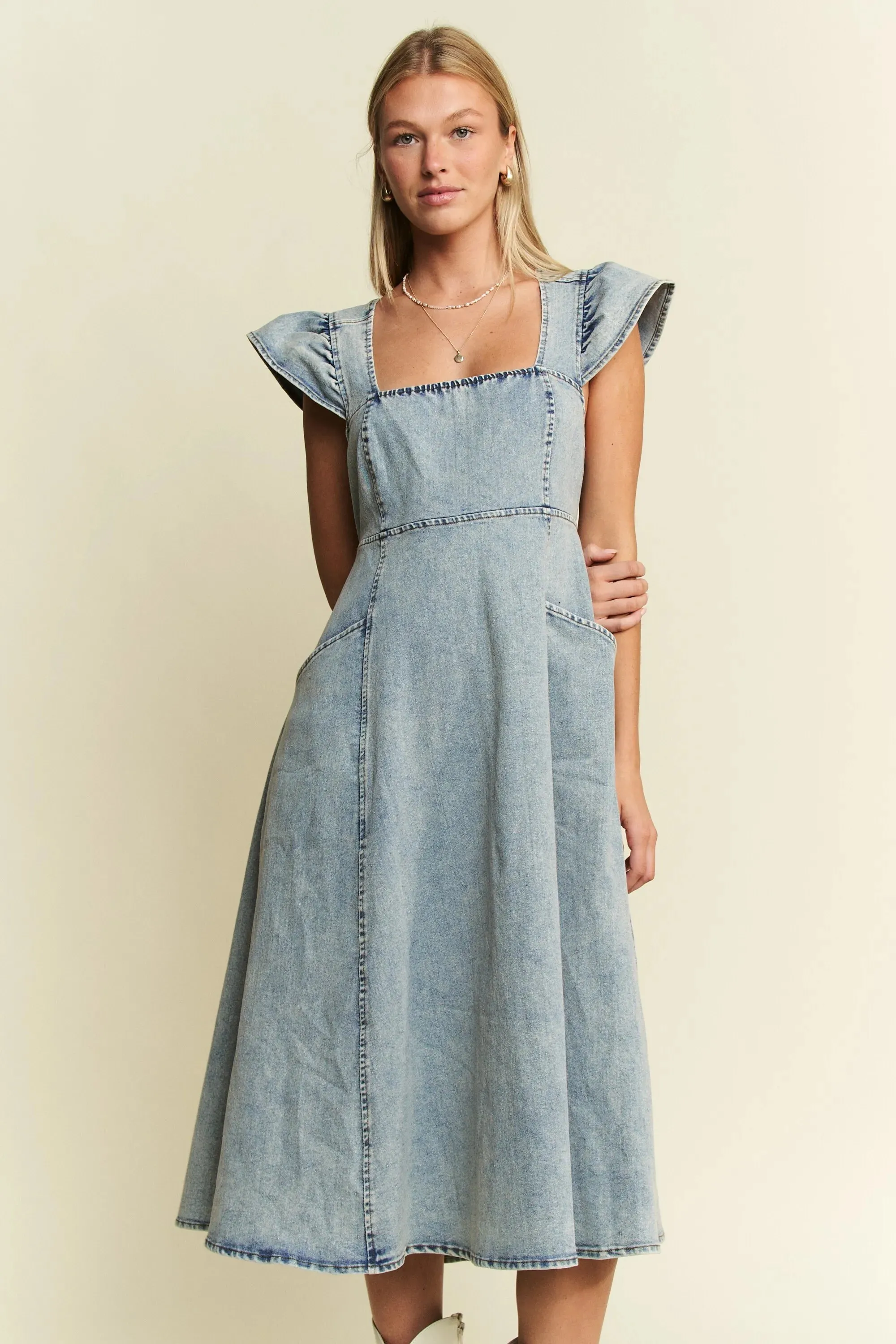 Jade By Jane Full Size Ruffled Denim Midi Dress Plus Size sold by Charming Charlie product image thumbnail 4