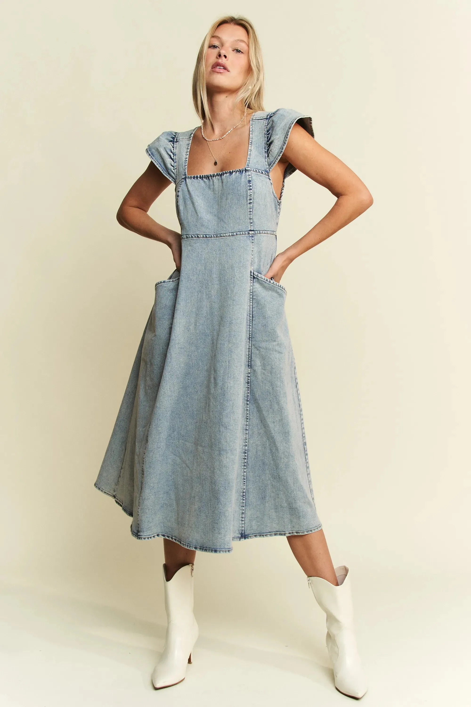 Jade By Jane Full Size Ruffled Denim Midi Dress Plus Size sold by Charming Charlie product image thumbnail 2