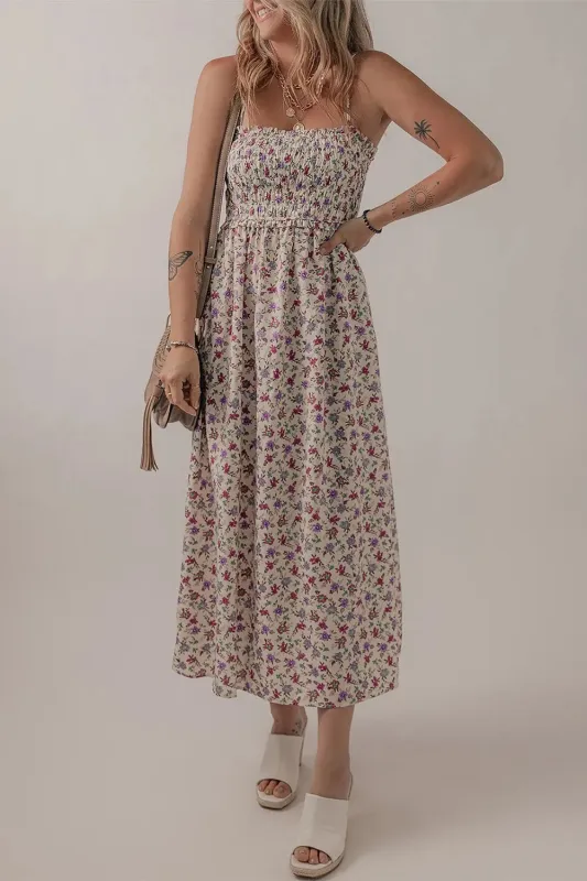 Multicolour Bohemian Ditsy Floral Smocked Fit Flare Sundress sold by Charming Charlie