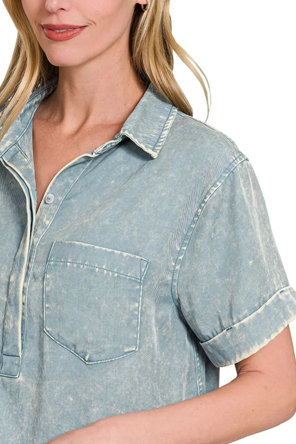 Zenana Tencel Mineral Washed Collared Shirts Dress sold by Charming Charlie product image thumbnail 5