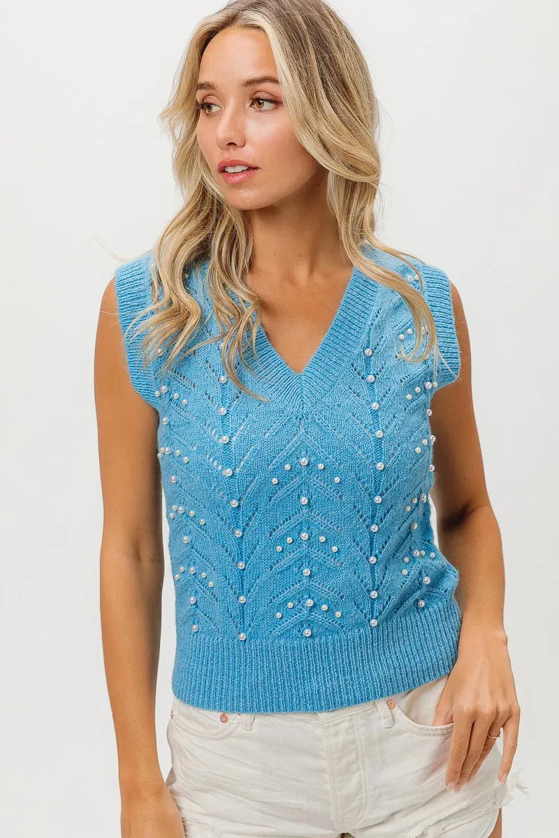 BiBi Chevron Pointelle Pearl Knit Top sold by Charming Charlie product image thumbnail 2