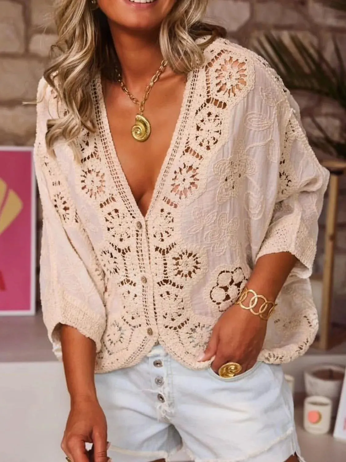 Crochet Lace V-Neck Blouse sold by Charming Charlie