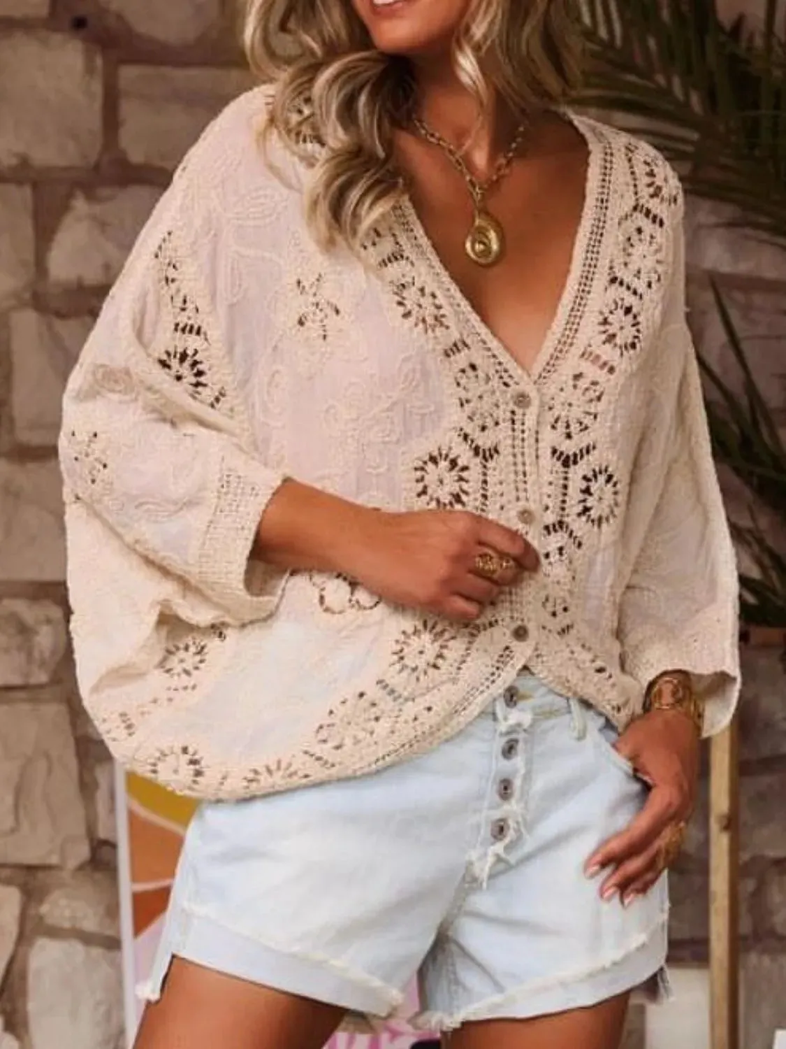 Crochet Lace V-Neck Blouse sold by Charming Charlie product image thumbnail 2