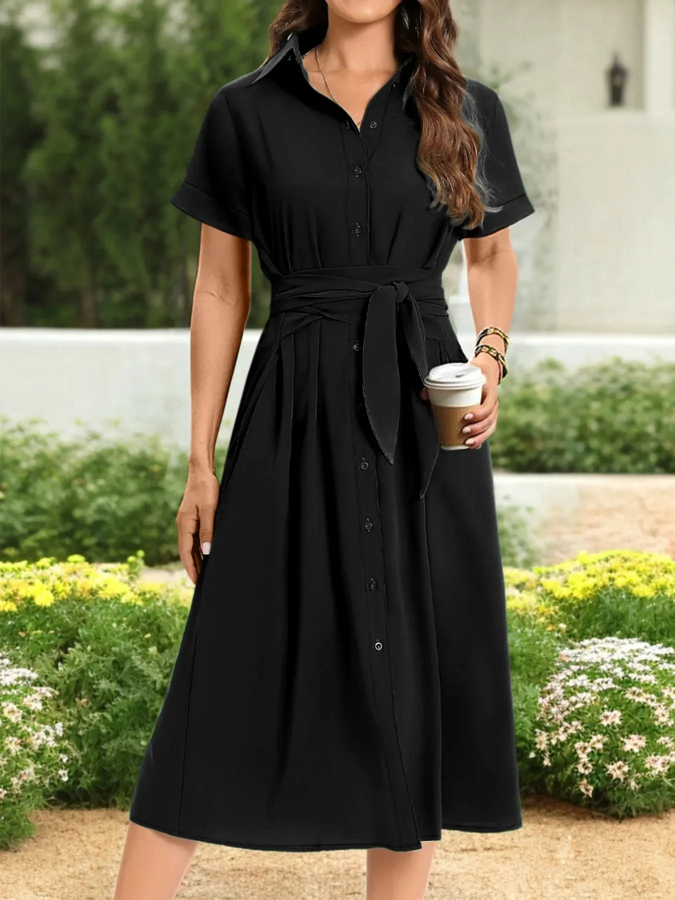 Button Down Belted Midi Shirt Dress sold by Charming Charlie