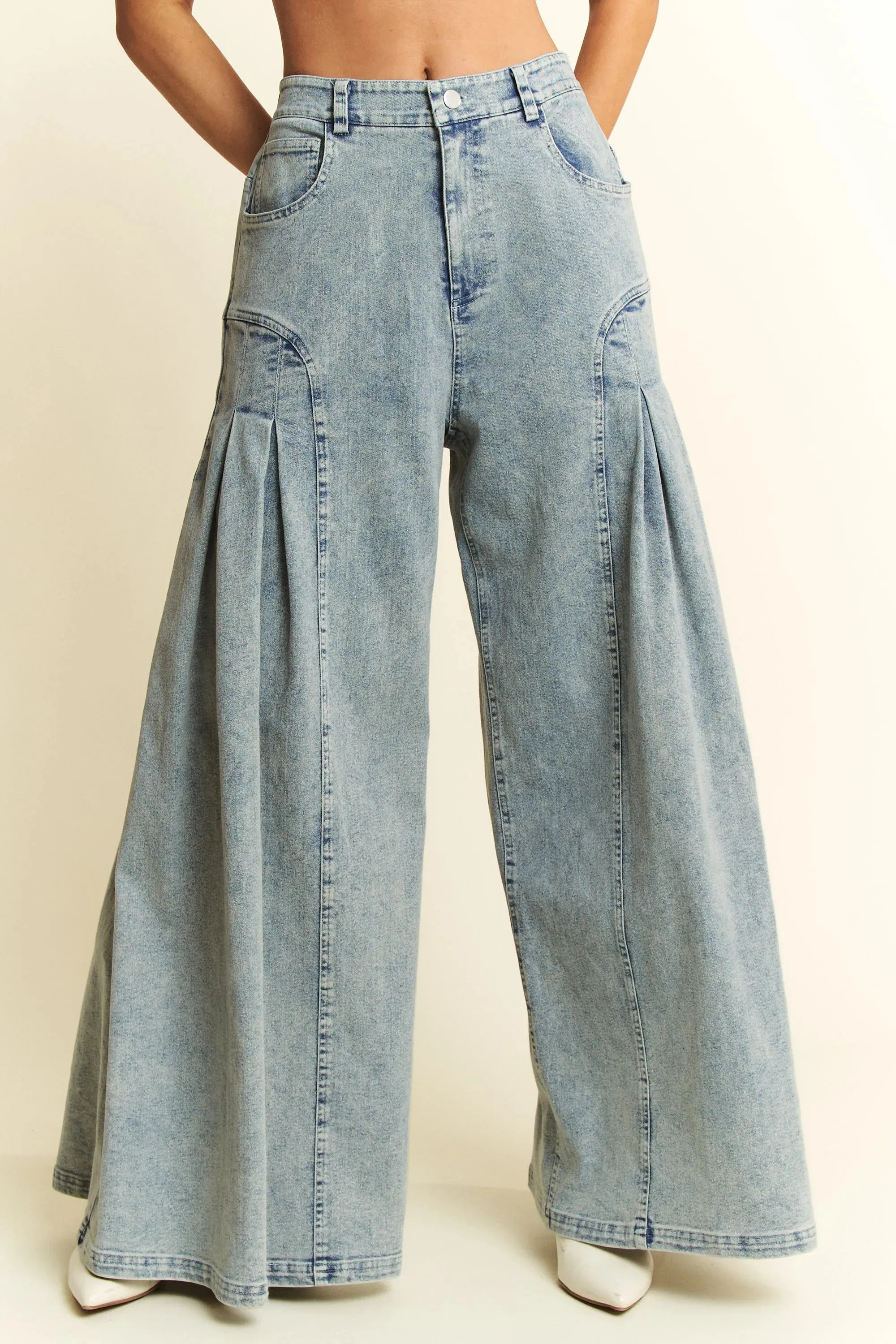 Jade By Jane High-Waist Pleated Wide Leg Jeans sold by Charming Charlie