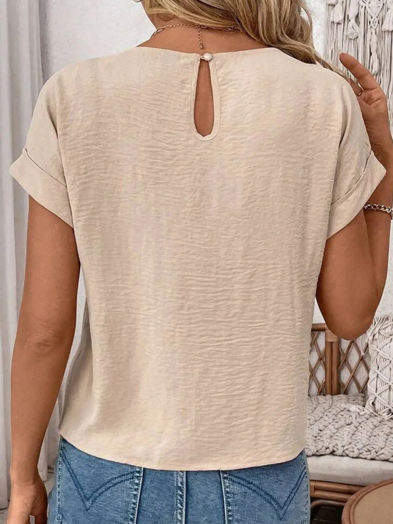 Solid Color Knotted Hem Short Sleeve Blouse sold by Charming Charlie product image thumbnail 3