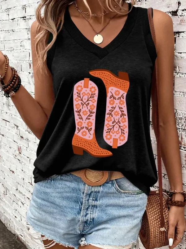 Cowgirl Floral Boots Printed Tank Top sold by Charming Charlie
