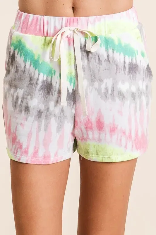 BiBi Tie Dye Print Shorts With Twill Tape Drawstring sold by Charming Charlie