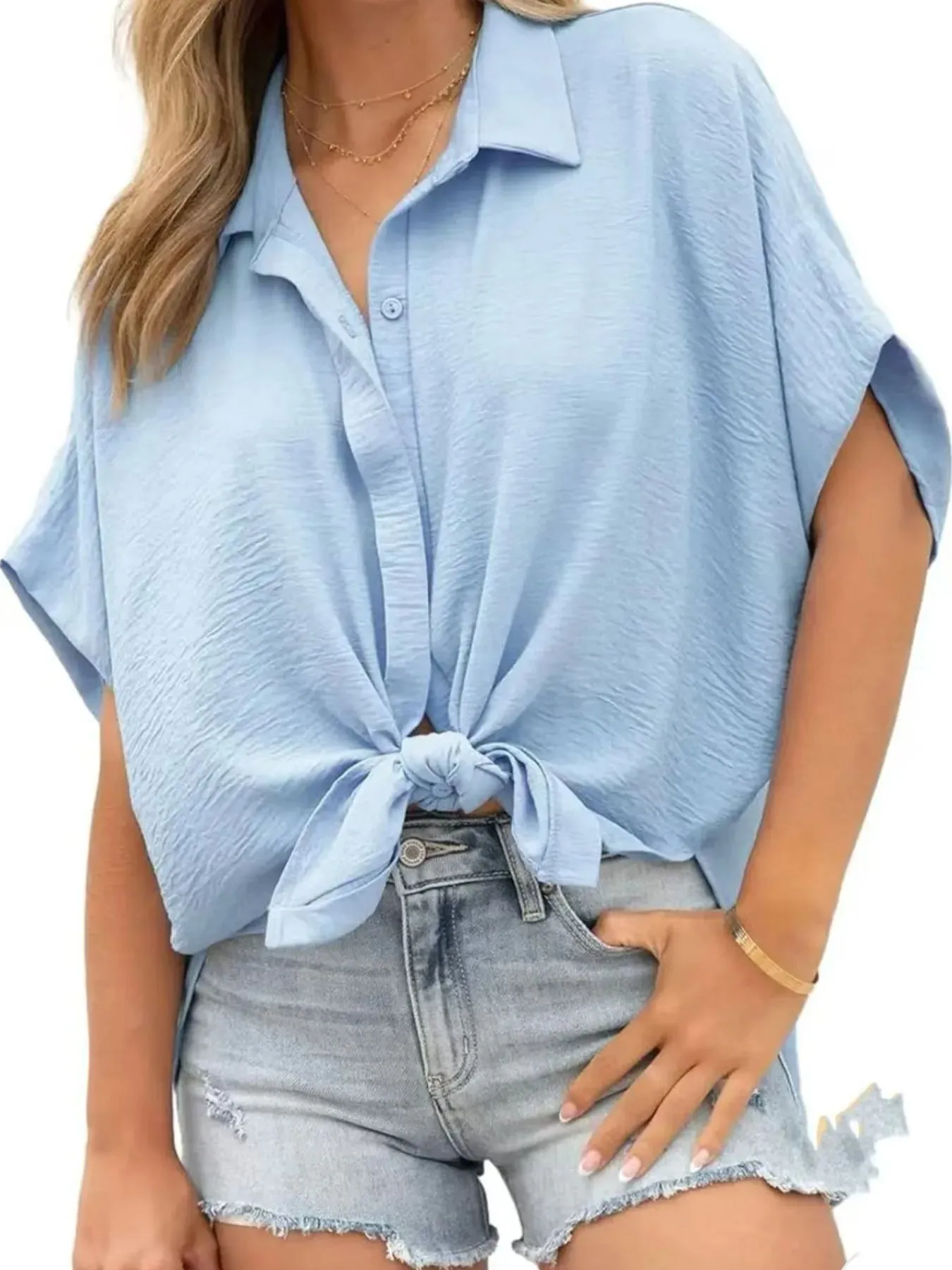 Casual Oversized Button Down Half Sleeve Shirt sold by Charming Charlie product image thumbnail 4