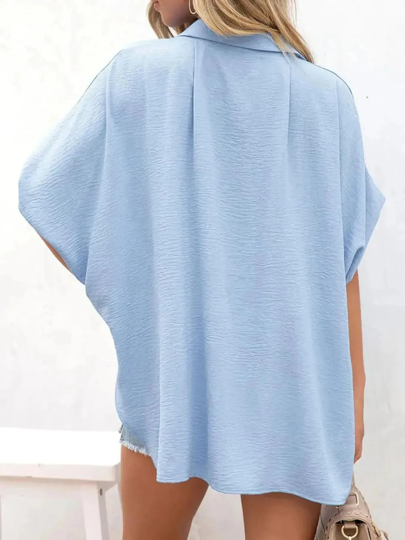 Casual Oversized Button Down Half Sleeve Shirt sold by Charming Charlie product image thumbnail 3