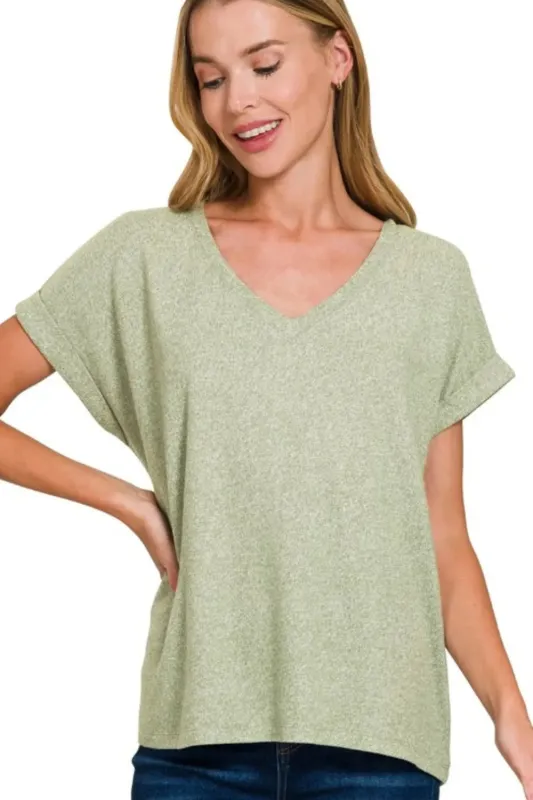 Zenana Soft Melange Hacci V-neck Tee sold by Charming Charlie