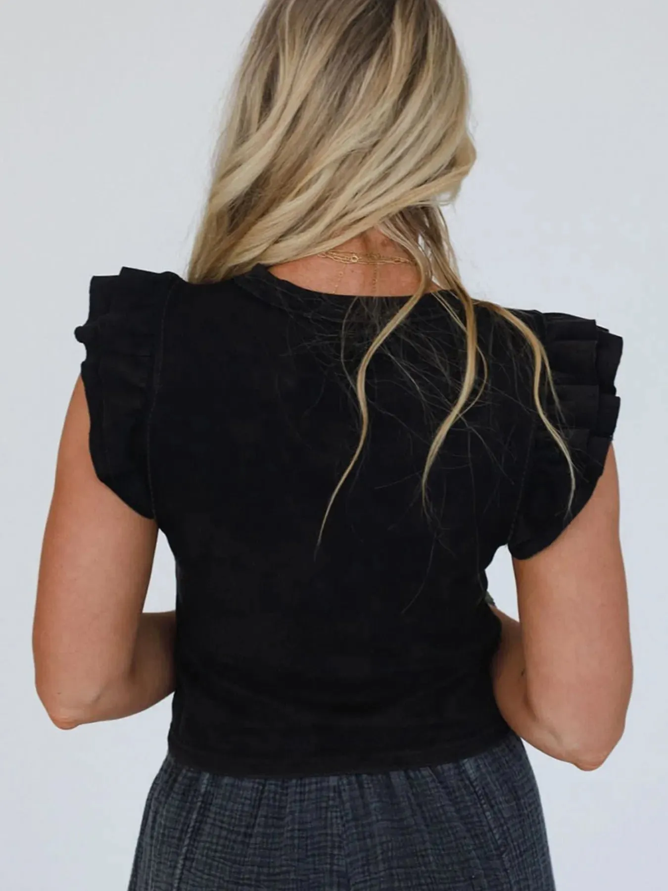 Ruffled Crew Neck Slim Fit Top sold by Charming Charlie product image thumbnail 3