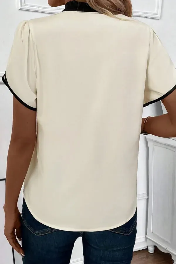 Bow Tie Contrast Short Sleeve Blouse sold by Charming Charlie product image thumbnail 2