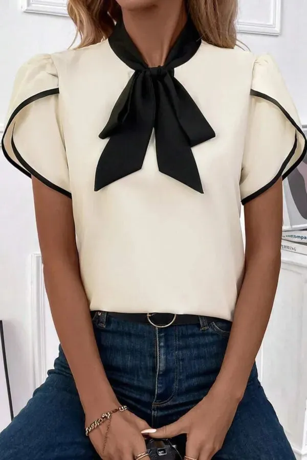 Bow Tie Contrast Short Sleeve Blouse sold by Charming Charlie product image thumbnail 5