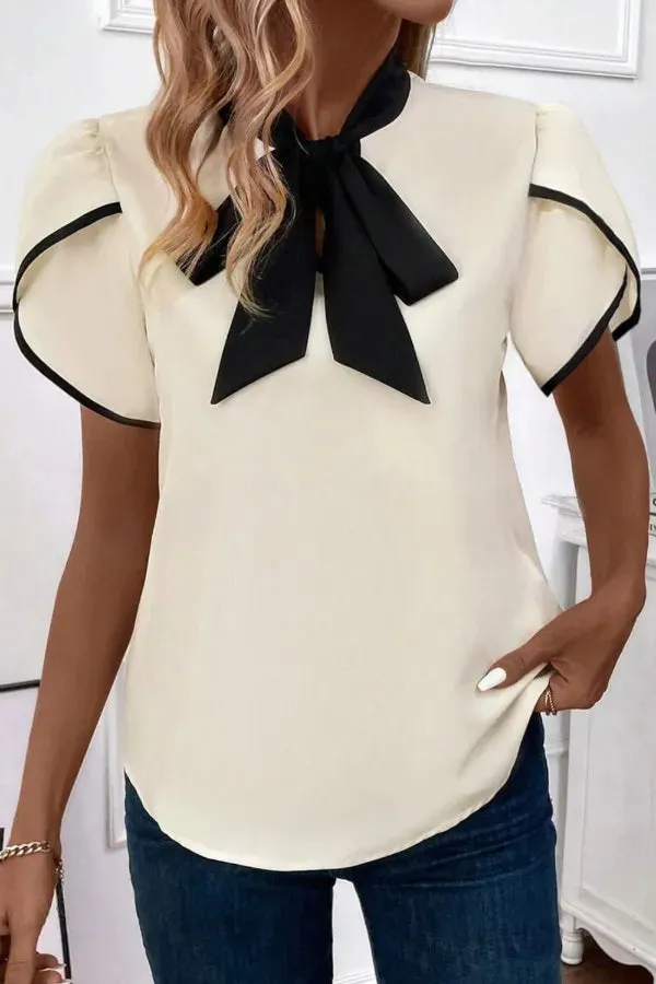 Bow Tie Contrast Short Sleeve Blouse sold by Charming Charlie product image thumbnail 3