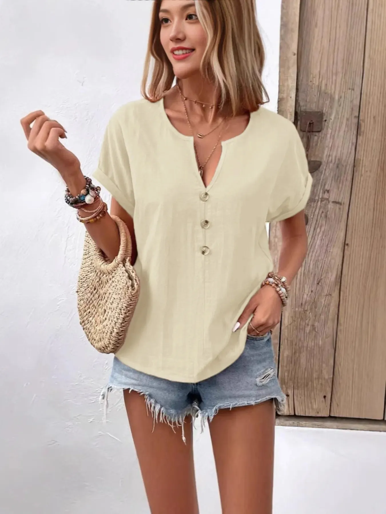 Full Size Notched Short Sleeve Top Plus Size sold by Charming Charlie product image thumbnail 2
