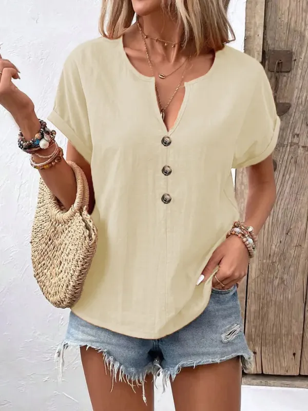 Full Size Notched Short Sleeve Top Plus Size sold by Charming Charlie