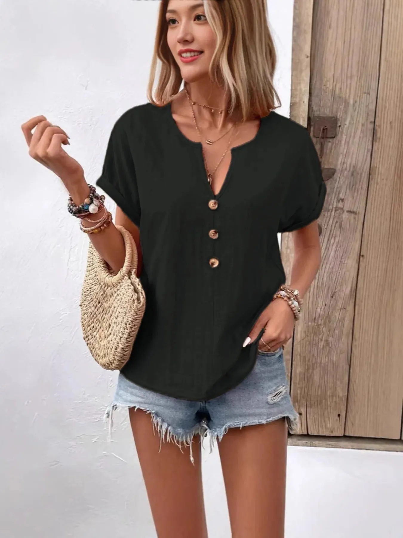 Full Size Notched Short Sleeve Top Plus Size sold by Charming Charlie product image thumbnail 5