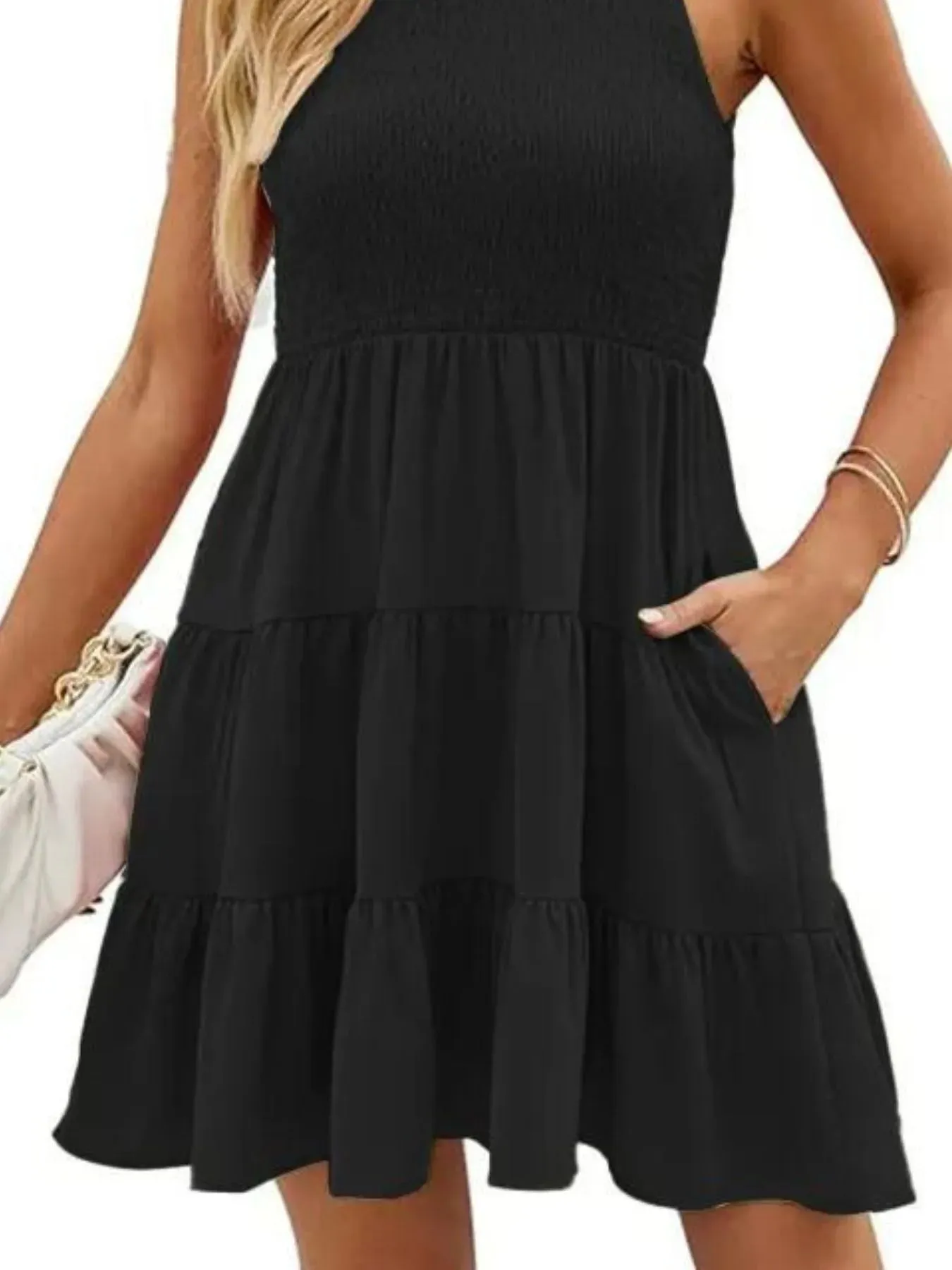 Full Size Sleeveless Smocked Tiered Summer Flare Dress Plus Size sold by Charming Charlie product image thumbnail 5