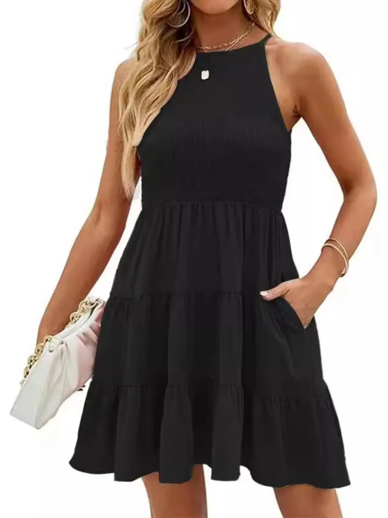 Full Size Sleeveless Smocked Tiered Summer Flare Dress Plus Size sold by Charming Charlie product image thumbnail 4