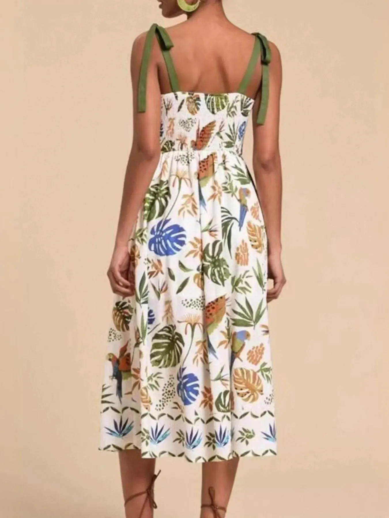Tropical Print Tie-Shoulder Sweetheart Neck Midi Dress sold by Charming Charlie product image thumbnail 3