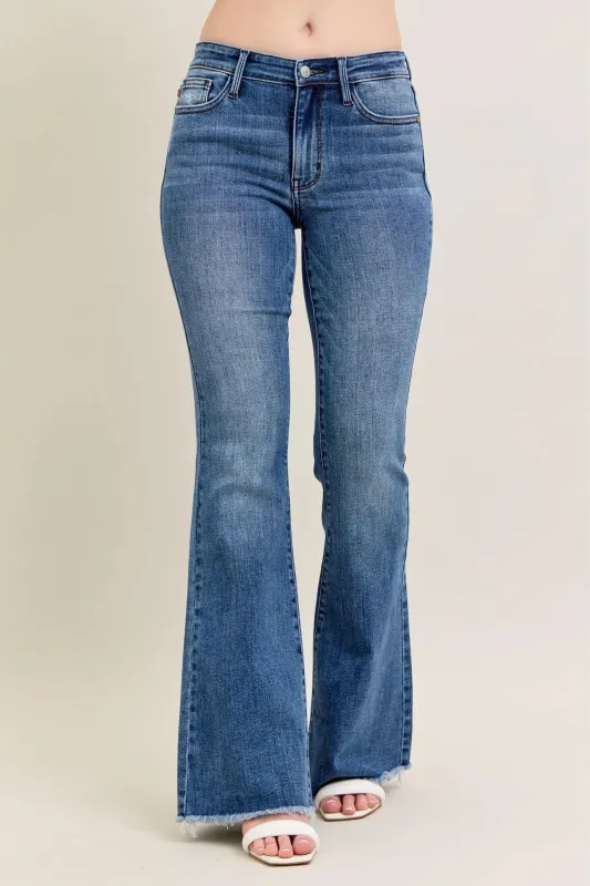 Judy Blue Full Size Mr Vintage Wash Flare Jeans W/ Destroy and Fray Hem Plus Size sold by Charming Charlie