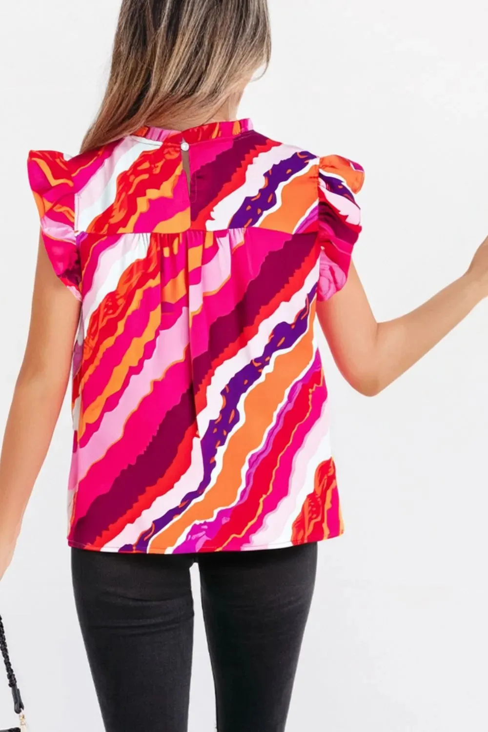 Abstract Print Shirred Yoke Ruffled Blouse sold by Charming Charlie product image thumbnail 2