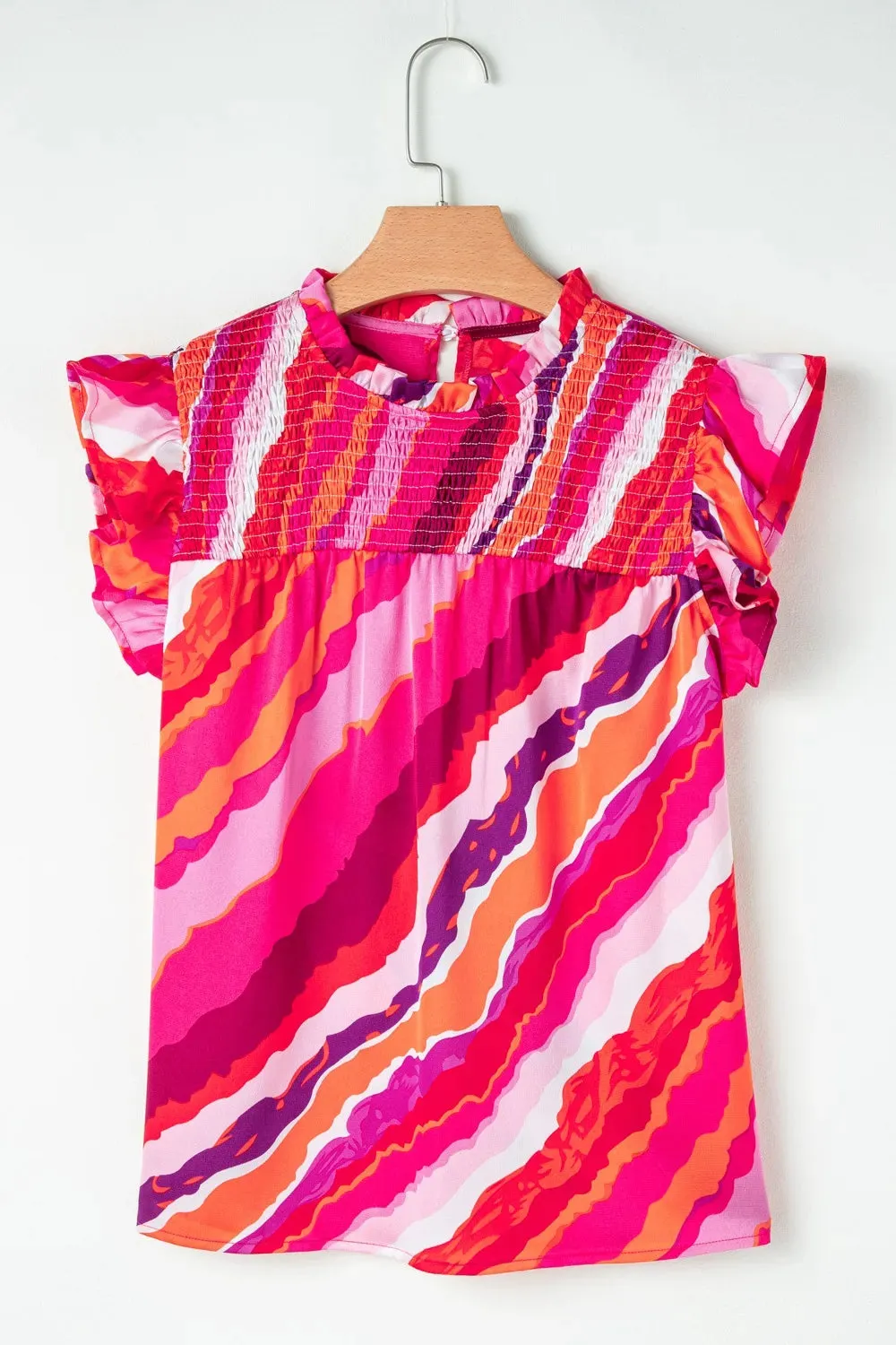 Abstract Print Shirred Yoke Ruffled Blouse sold by Charming Charlie product image thumbnail 4