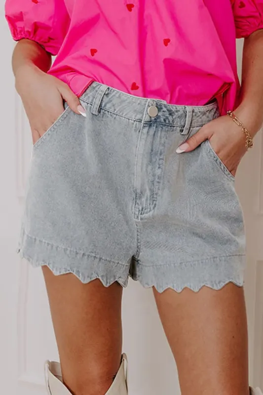 Scalloped Hem Denim Shorts sold by Charming Charlie