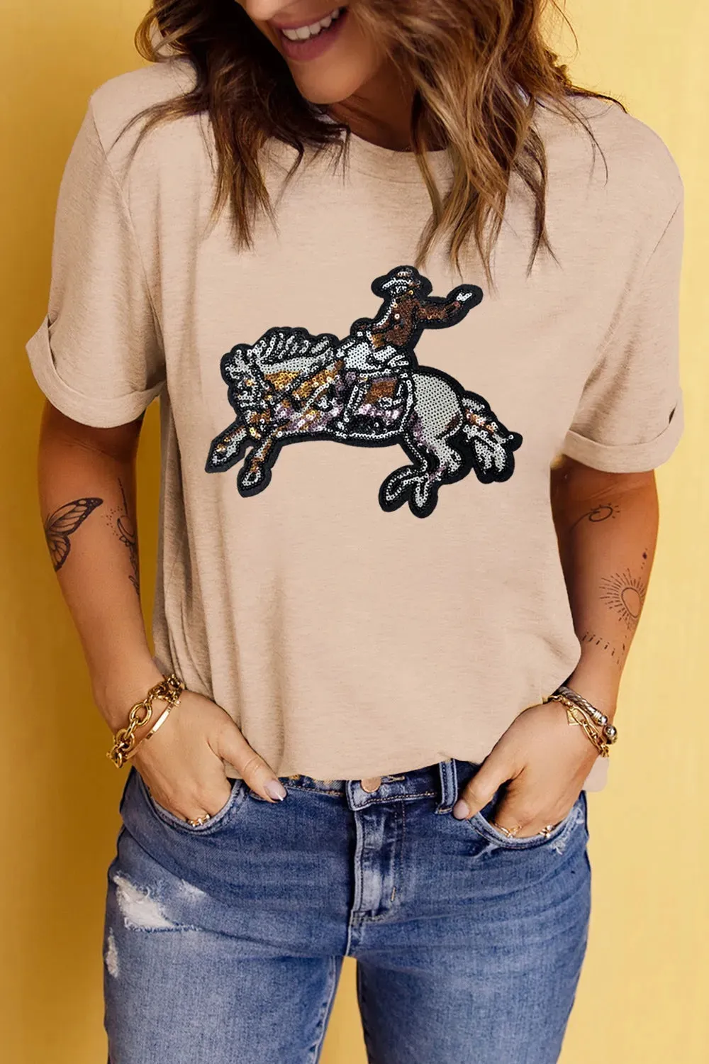 Sequin Rodeo Graphic Crewneck Tee sold by Charming Charlie product image thumbnail 3