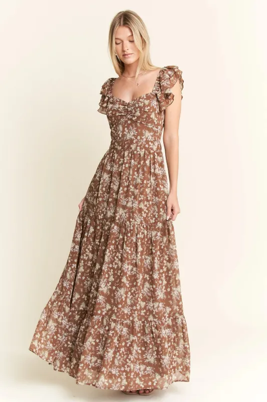Jade By Jane Ruffle Sleeve Tiered Maxi Dress sold by Charming Charlie