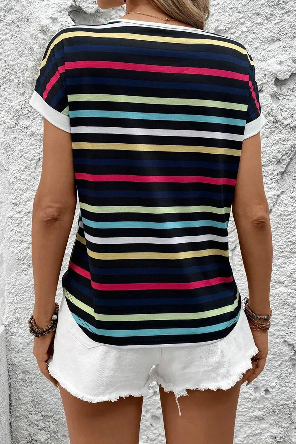 Colorful Striped Short Sleeve Casual T-Shirt sold by Charming Charlie product image thumbnail 2